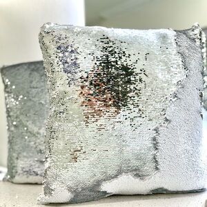 Aviva Stanoff White and Silver sequence Pillows